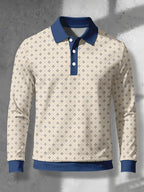 Men's Novelty Fashion Long-Sleeve Top with Fine Starburst Vintage Print, Three-Button Polo Shirt with Access Control Design, Punk Street Style Lapel Top for Daily Commuting and Outings, Surprise Birthday and Holiday Gift for Men - Mixed Color E