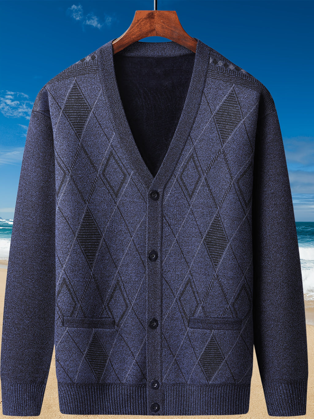 Men'S Fleece-Lined Cardigan, Men'S Versatile Top, Men'S Knit Jacket, Business Men'S Wear, Autumn Winter, Autumn Clothing Winter Clothing - JD1011 Prosperity-5902 Navy Blue