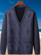 Men'S Fleece-Lined Cardigan, Men'S Versatile Top, Men'S Knit Jacket, Business Men'S Wear, Autumn Winter, Autumn Clothing Winter Clothing - JD1011 Prosperity-5902 Navy Blue