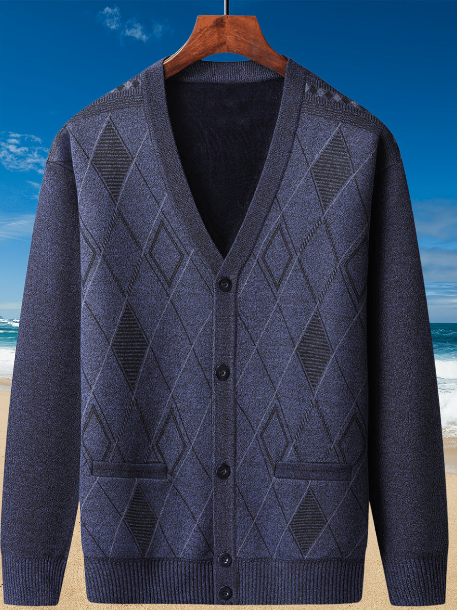 Men'S Fleece-Lined Cardigan, Men'S Versatile Top, Men'S Knit Jacket, Business Men'S Wear, Autumn Winter, Autumn Clothing Winter Clothing - JD1011 Prosperity-5902 Navy Blue