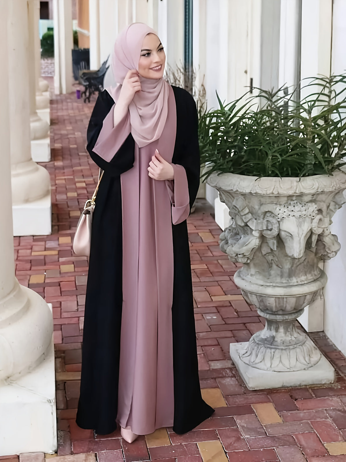 1pc Elegant Muslim Dress with Niche Minimalist Color-Block Design, Fluid and Solid-Paneled, Loose and Unrestrictive, Breathable and Non-Stuffy, Suitable for All Seasons - Purple