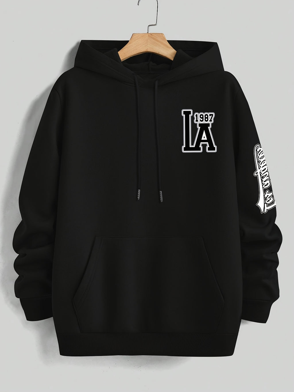 American Vintage Los Angeles  Style Hoodie, High Street Fashion LOS ANGELES Trendy Sweatshirt for Men - Black