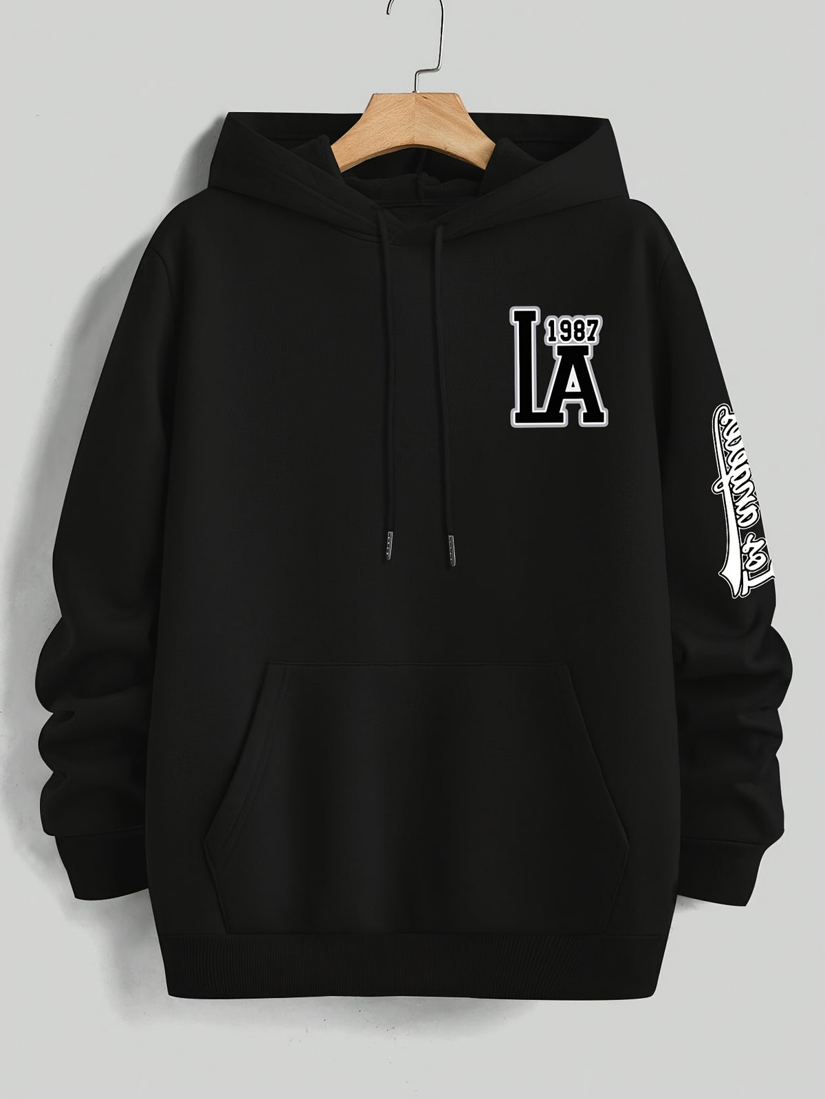 American Vintage Los Angeles  Style Hoodie, High Street Fashion LOS ANGELES Trendy Sweatshirt for Men - Black