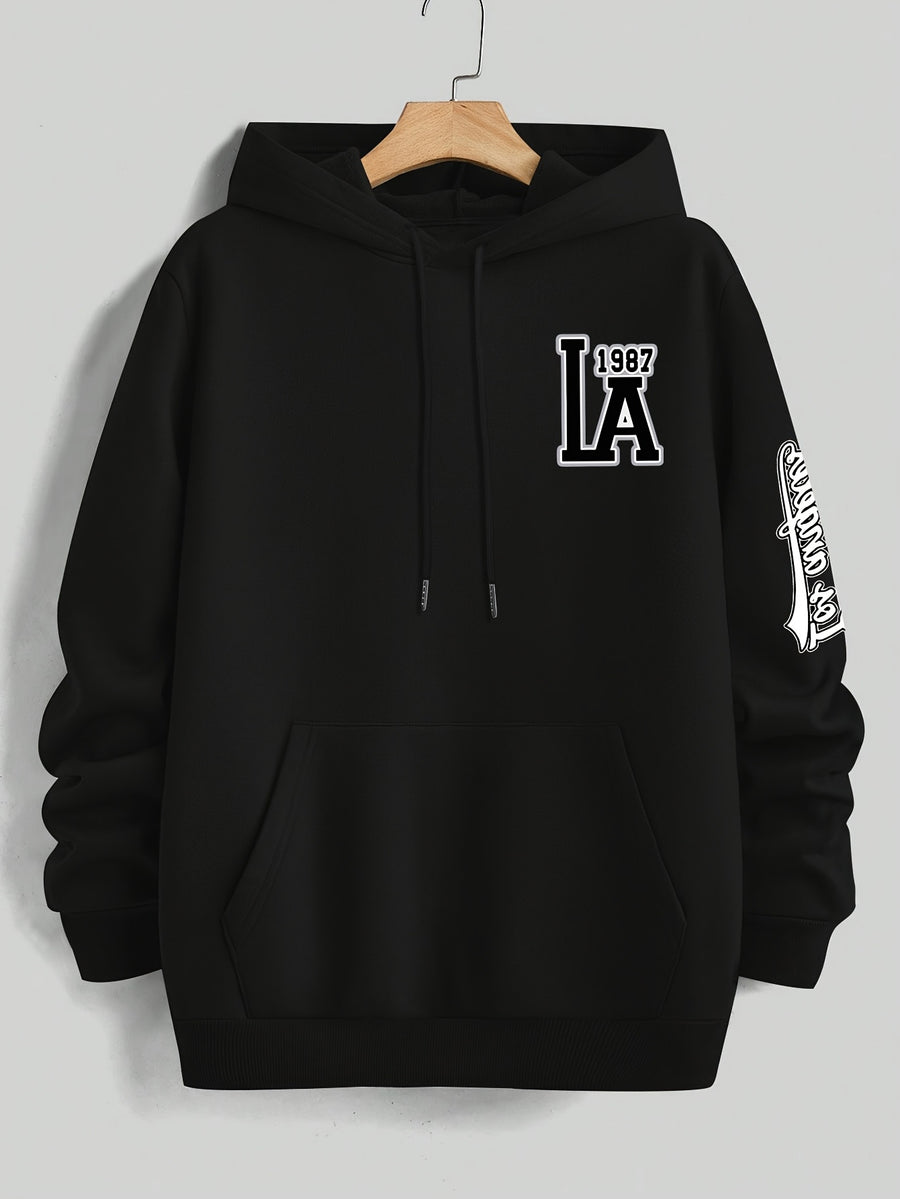 American Vintage Los Angeles Style Hoodie, High Street Fashion LOS ANGELES Trendy Sweatshirt for Men - Black
