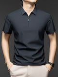 Men's Summer Short-Sleeve Half-Zip Lapel Polo Shirt - Solid Color T-Shirt Suitable for Casual & -Casual Wear, Breathable Half-Zip Collar, Short Sleeve Lapel Collar, Hand Washable Solid Color Polo Tee for Office or Everyday Outfits - Dark Gray