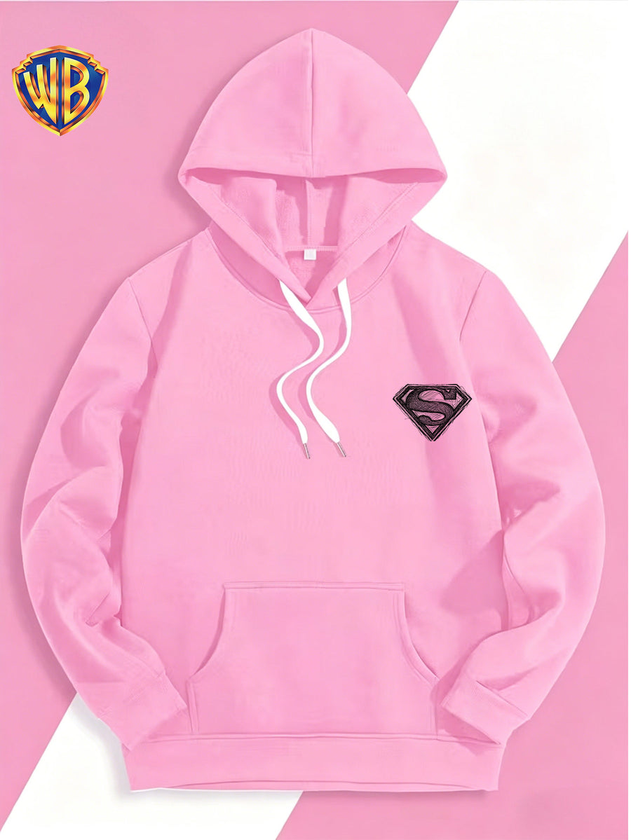 Warner Bros. Superman Sketch Print Hooded Sweatshirt, Men's Loose Fit Casual Top, Versatile and Comfortable Autumn/Winter Sweatshirt - Pink