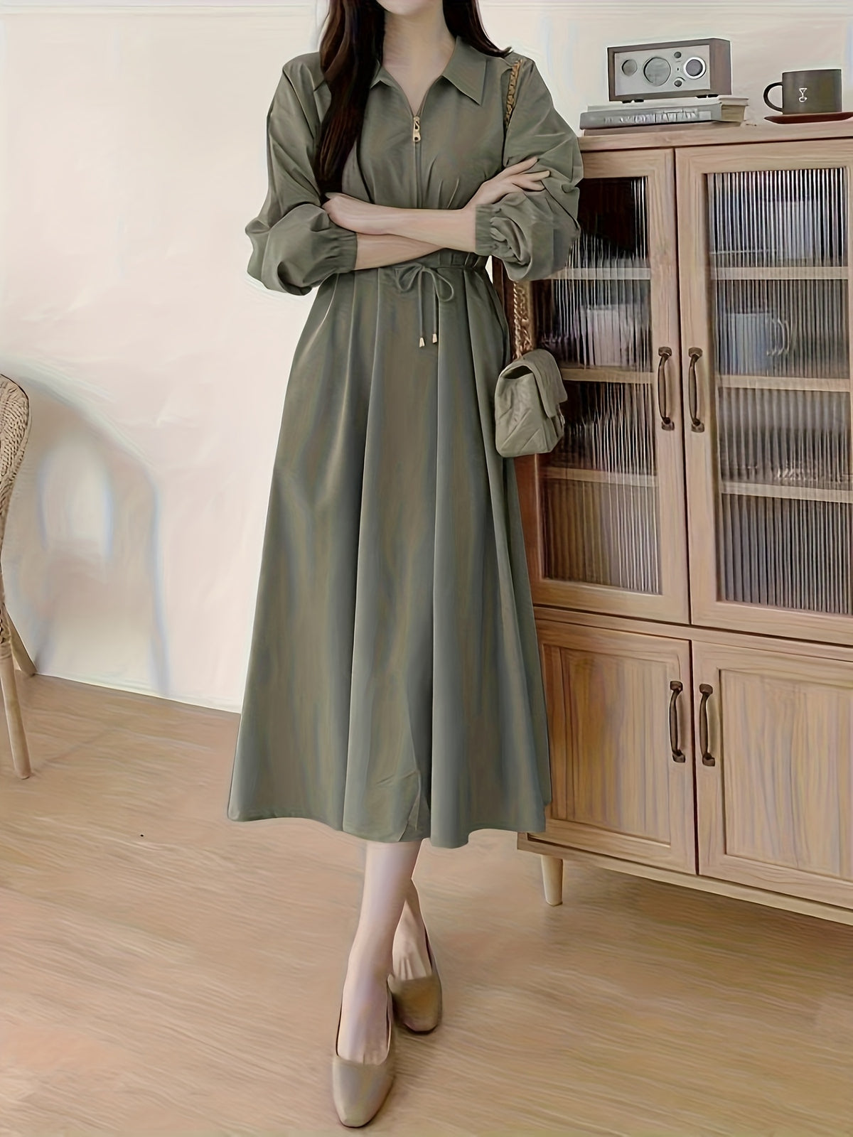 Lapel Tie Dress - fern green