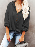 New Autumn/Winter Women's Fashion Hoodie, Casual Loose Pullover with Drawstring, Solid Color Long Sleeve, Relaxed Style Mid-Length Hooded Sweatshirt - Black