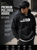 THE NORTH Outdoor Brand Logo Graphic Large Front Print Men's Fashion Hooded Sweatshirt Autumn/Winter Long Sleeve Hooded Pullover Jacket Outdoor Functional Casual Style Daily Wear Outdoor Enthusiast Gift Father's Day & Halloween Gift & Christmas Gift - Black