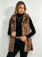 Women'S Adult Winter Casual Daily Jacquard Diamond Double-Faced Fleece Warm Fleece Pullover Vest Jacket - Leopard Print