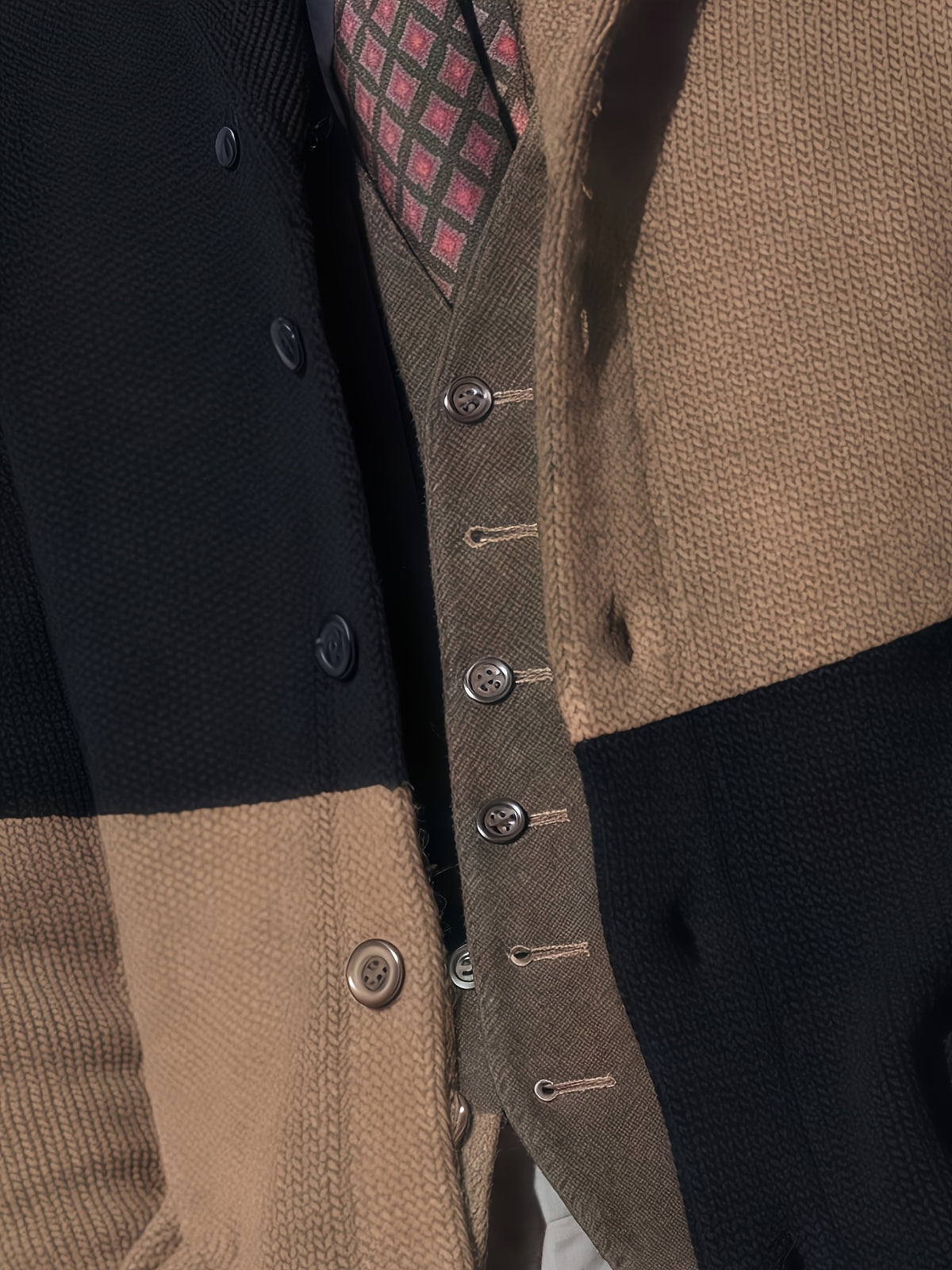 Men'S Elegant Patchwork Lapel Knit Cardigan, Unisex Color-Block Sweater Button-Up Jacket, Fashionable Casual Sweater for Men, Regular Fit for Spring And Autumn - Black