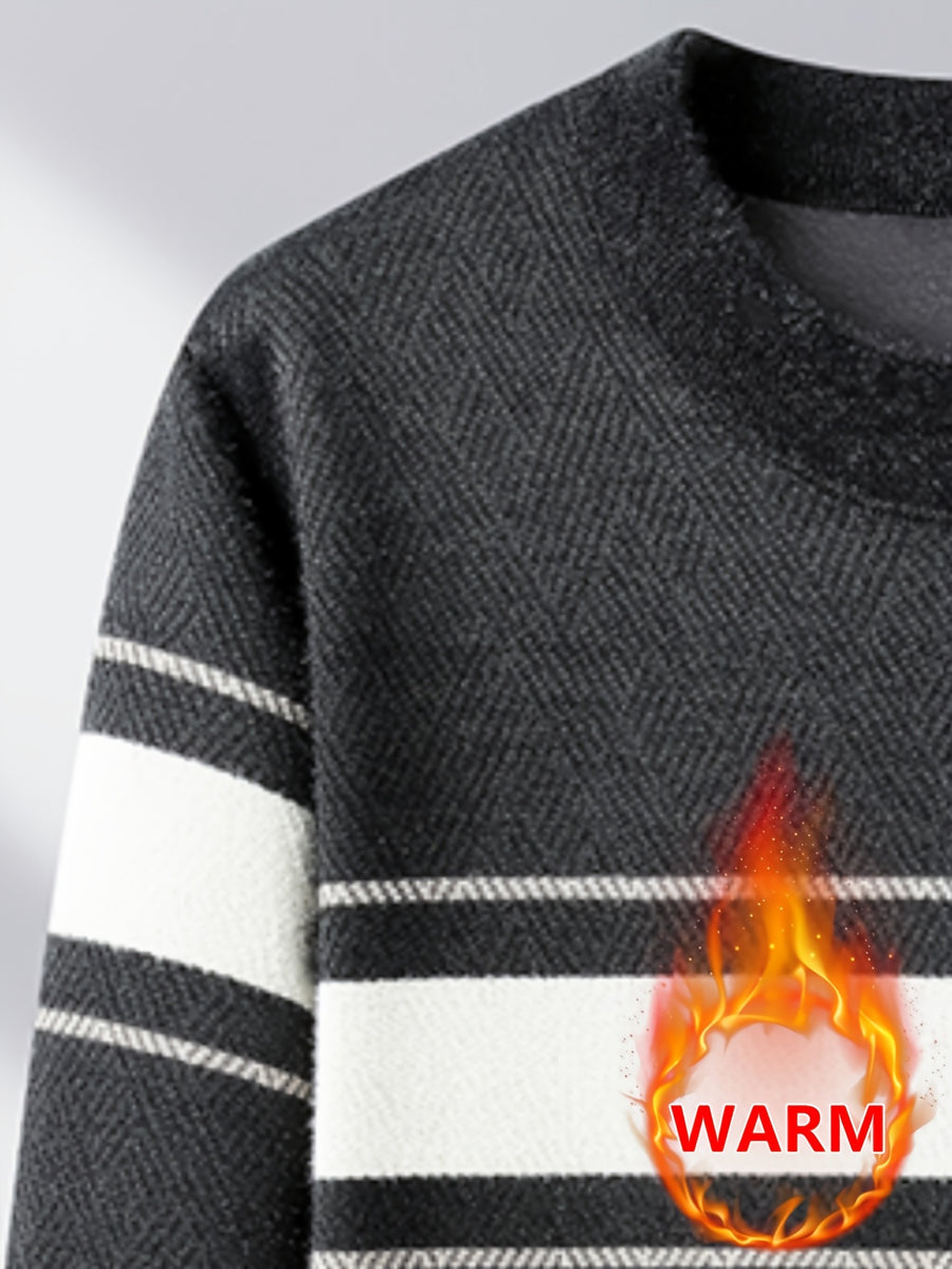 Minimalist Urban -Lined Crew Neck Knit Sweater for Warmth and City Casual Style - Grey