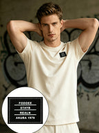 180G Summer Solid Color Pure Men'S Clothing, Multi-Color Optional T-Shirt And Chap Design (1pc) Loose Lazy Skin-Friendly Wrinkle-Free Men'S Basic Top, Short Sleeve Lightweight Breathable - Apricot
