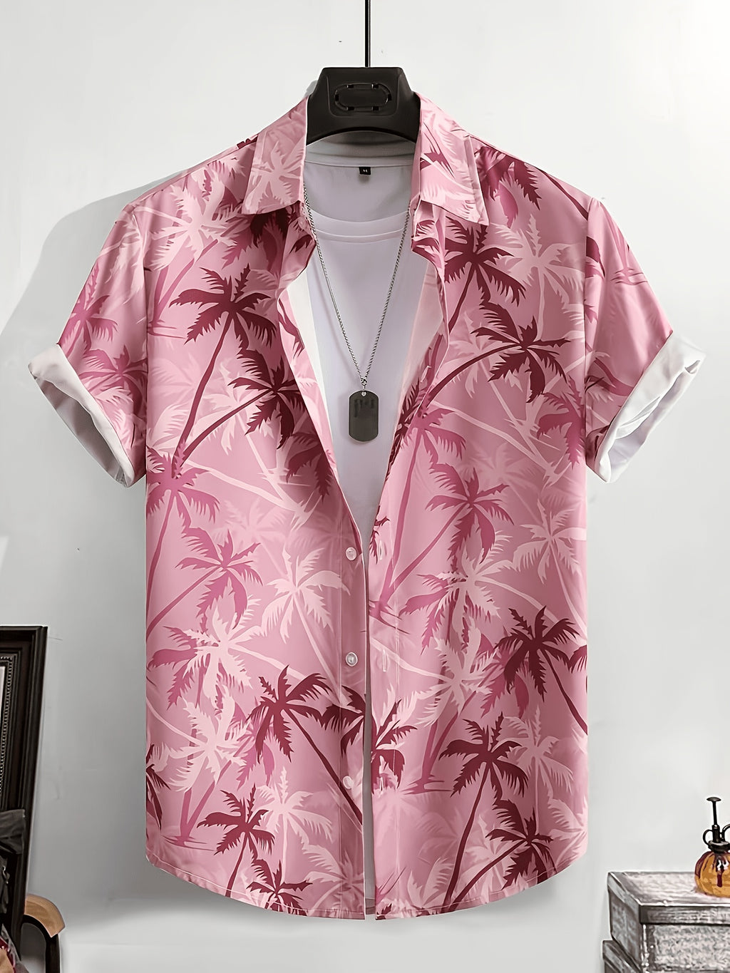 Men'S Casual Coconut Tree Print Short-Sleeved Shirt, Beach Shirt, Men'S Tropical Shirt, Men'S Summer Shirt, Tropical Shirt, Men'S Palm Tree Shirt, Blue Hawaiian Shirt, Men'S Hawaiian Print Shirt - Peach