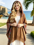 Women'S Cardigan Coat - Autumn Winter Light Luxury Scarf Cape Jacket, Multicolor Stripes And Tassels with Hood, Elegant Outerwear Cardigan Jacket, Suitable for Travel, Vacation, Photoshoot, Casual Wear, High-End Women'S All-Season Staple - Coffee Color
