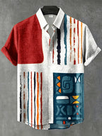 Men's Vintage Shirt - Lapel Collar with Button Front, Suitable for Formal and Casual Occasions, Summer Vacation and Leisure Wear - Easy Care Machine Washable, Versatile Item, Geometric Pattern Design, Textured Fabric, Short Sleeve Top, Men's Standard - Mixed colors