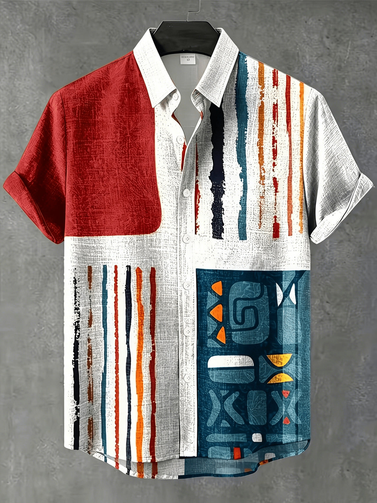 Men's Vintage Shirt - Lapel Collar with Button Front, Suitable for Formal and Casual Occasions, Summer Vacation and Leisure Wear - Easy Care Machine Washable, Versatile Item, Geometric Pattern Design, Textured Fabric, Short Sleeve Top, Men's Standard - Mixed colors
