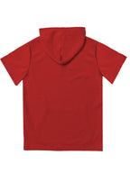 3pcs Men's Waffle Knit Short Sleeve Hoodie with Kangaroo Pocket, Soft and Breathable Fabric, Multiple Color Options, Versatile for Daily Wear, Simple and Stylish Casual Sportswear, Suitable as Matching Family Outfits, Great Choice for Gifts - Red + Red + Red