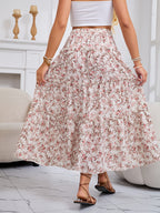 Women'S Spring And Summer Holiday Floral Print A-Line Skirt - Apricot