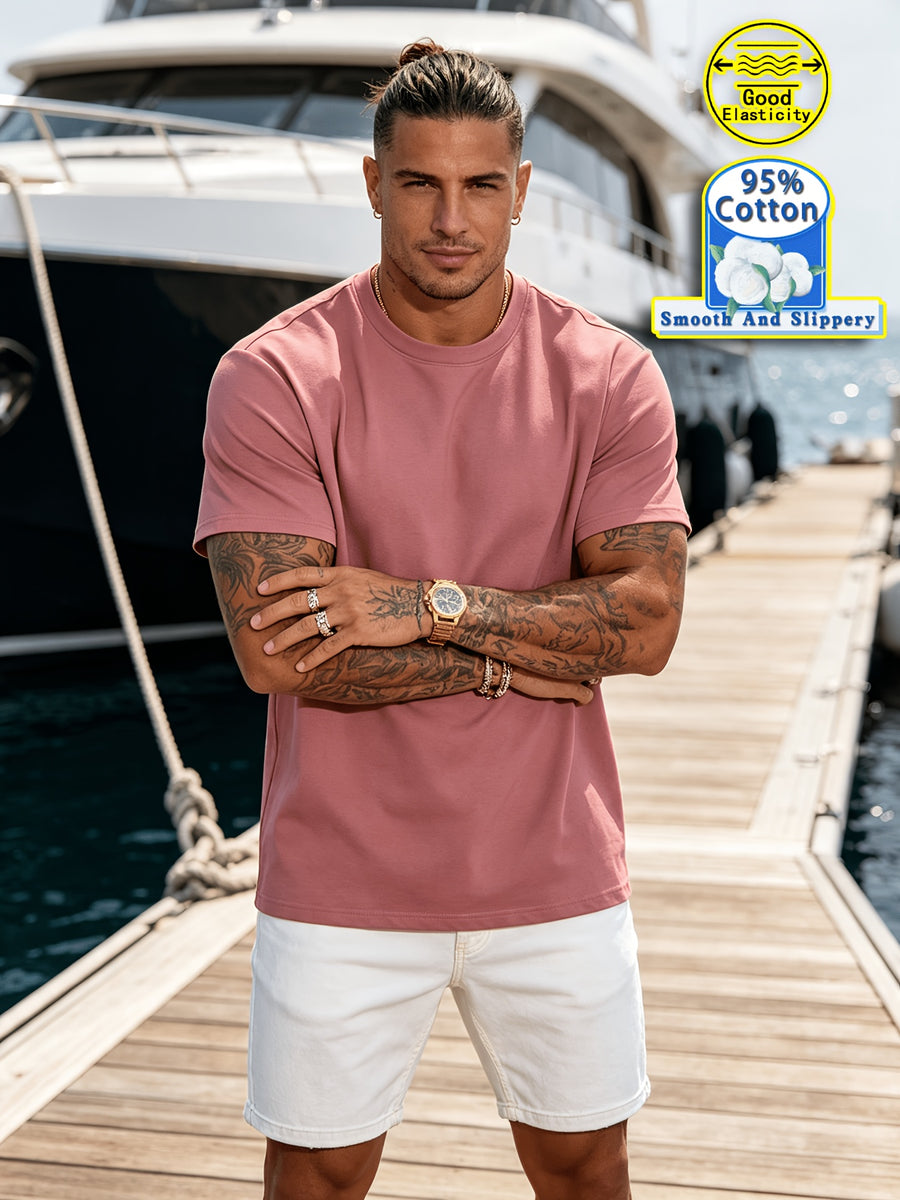 New Spring/Summer Collection: Fashionable Men's Cotton Sport Top, Smooth and Comfortable Cotton, Versatile, Trendy and Minimalist, Easy to Match, Slim-Fit Men's Clothing, Durable - Pink Color