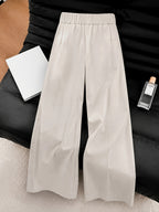 New Summer Apricot Color Vacation Style Wide-Leg Pants, High-Waist with Bow Tie and Button Front, Straight-Leg Casual Trousers YYTT - Apricot