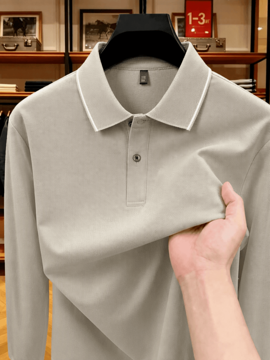 Men'S Clothing Golf Fishing Tennis Sports Solid Color Top Spring Fall Soft Skin Friendly Long Sleeve Polo Shirt Long Sleeve T Shirt New Autumn Business Casual Turn Collar Loose Versatile Pullover Top for Middle-Aged Men - Mint Green