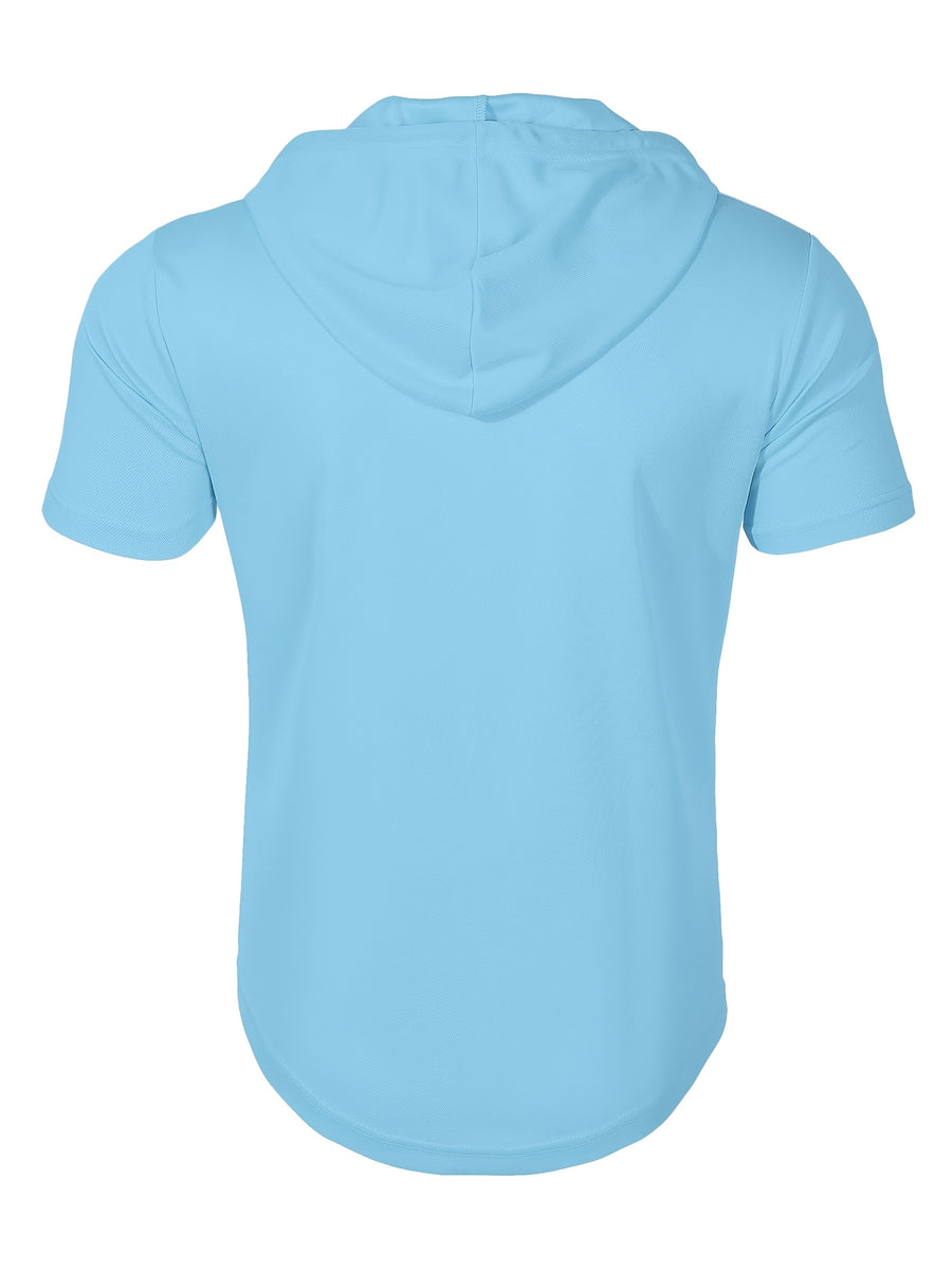 1 Men's Casual Henley Shirt, Men's Sportswear Fitness Hooded Short-Sleeve T-Shirt, Summer Hooded Sports Top T-Shirt - Light Blue