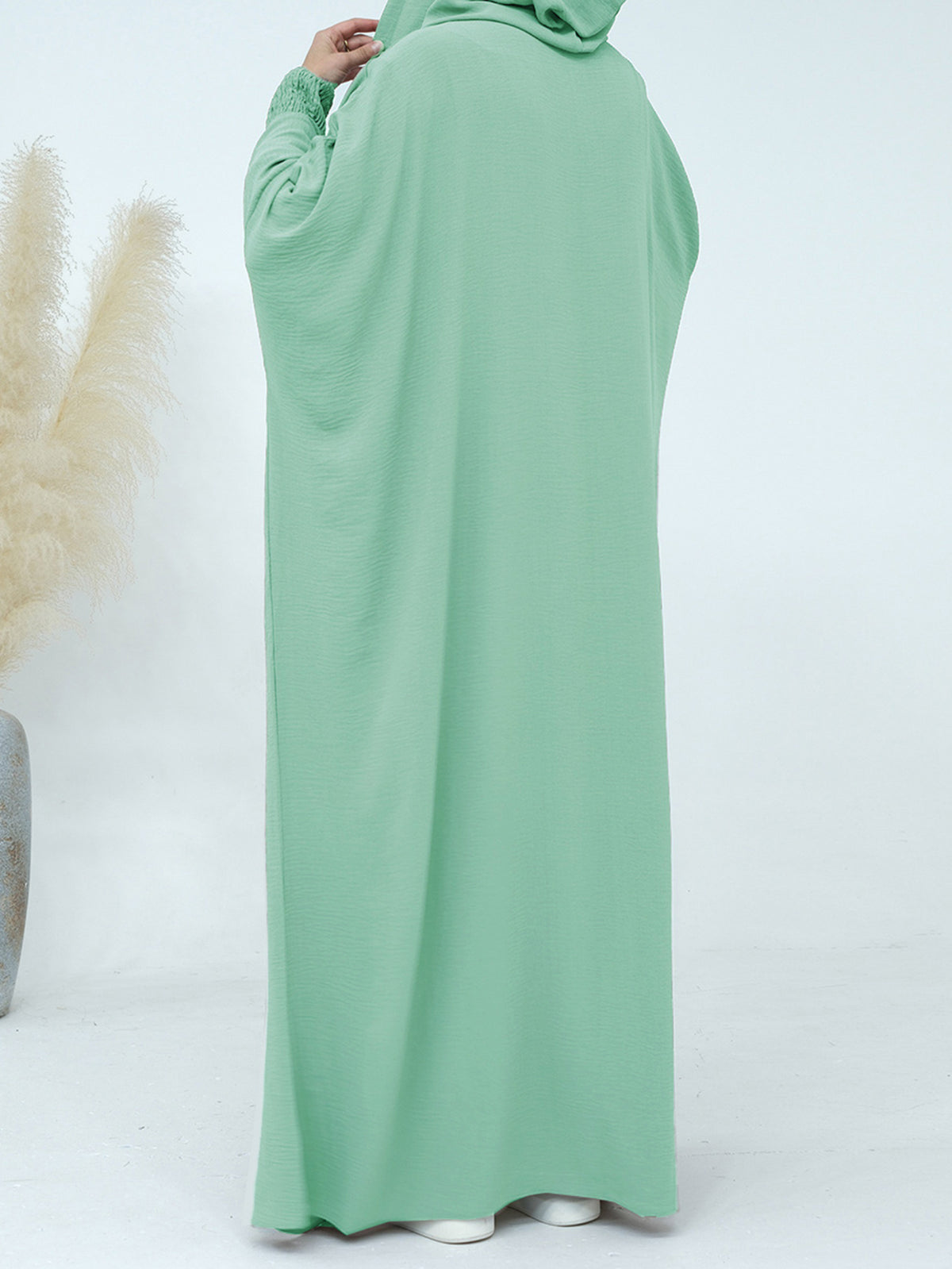 FONSAF - Women'S Hooded Robe - Long Dress in Muslim Style with Adjustable Drawstring Hood; Loose And Comfortable Fit; Ideal for Ramadan Or Eid - Light Green