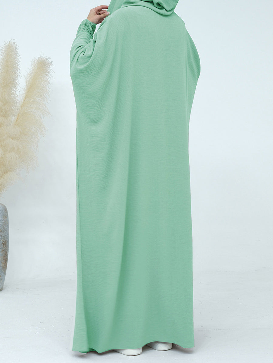 FONSAF - Women'S Hooded Robe - Long Dress in Muslim Style with Adjustable Drawstring Hood; Loose And Comfortable Fit; Ideal for Ramadan Or Eid - Light Green