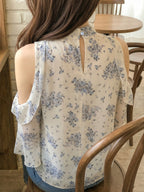 Spring Summer New Women'S Fashion Floral Fresh Style Off-Shoulder Long Sleeve Top - White