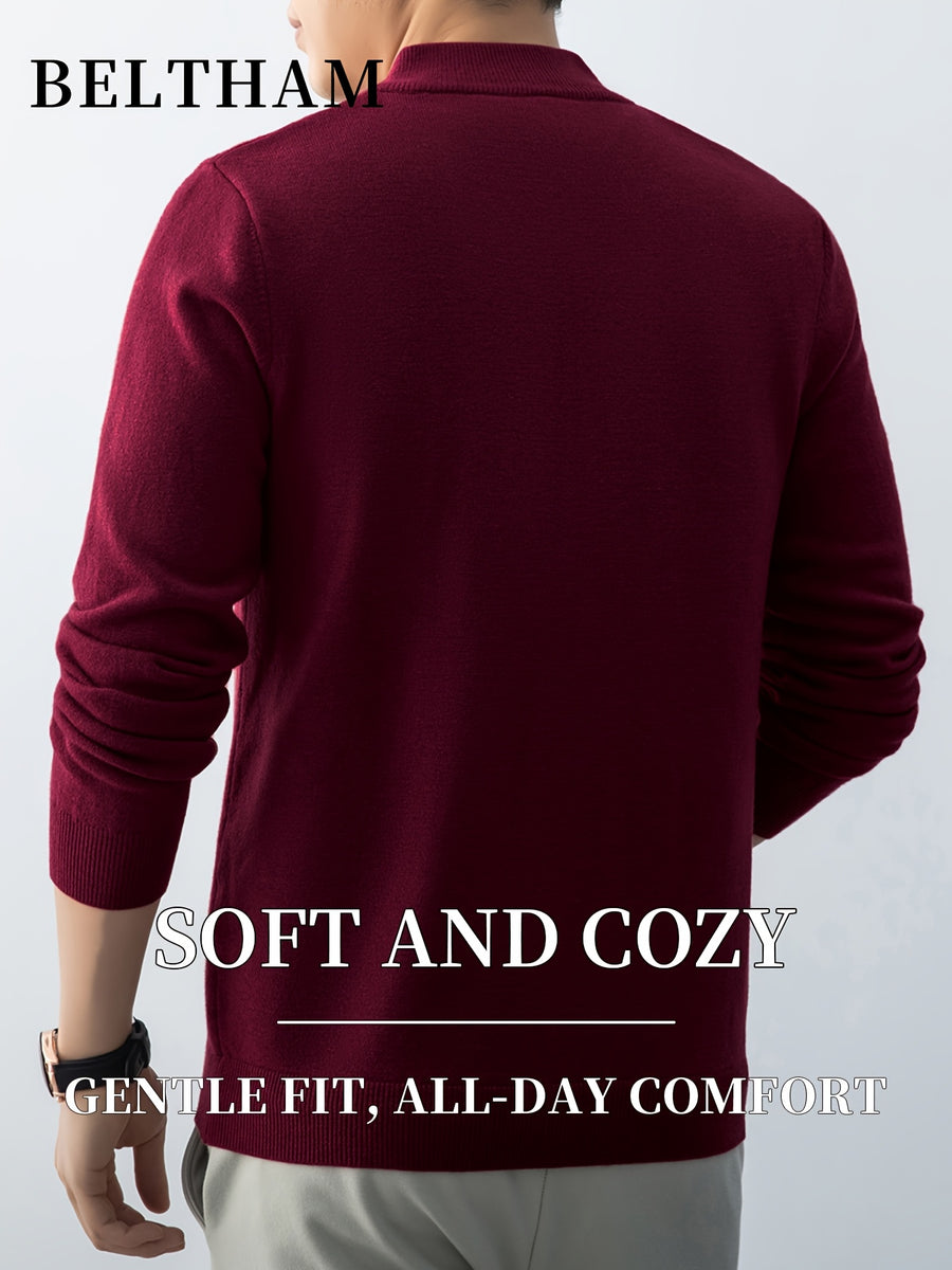 2pcs New Spring Autumn Winter Men'S Knit Cardigan, Ideal Gift for Father And Husband, Solid Color Zipper Design Sweater, Elegant Versatile Knit Cardigan Coat, Suitable for Daily Casual Business Sports Outdoor Camping Fishing Wear - Burgundy