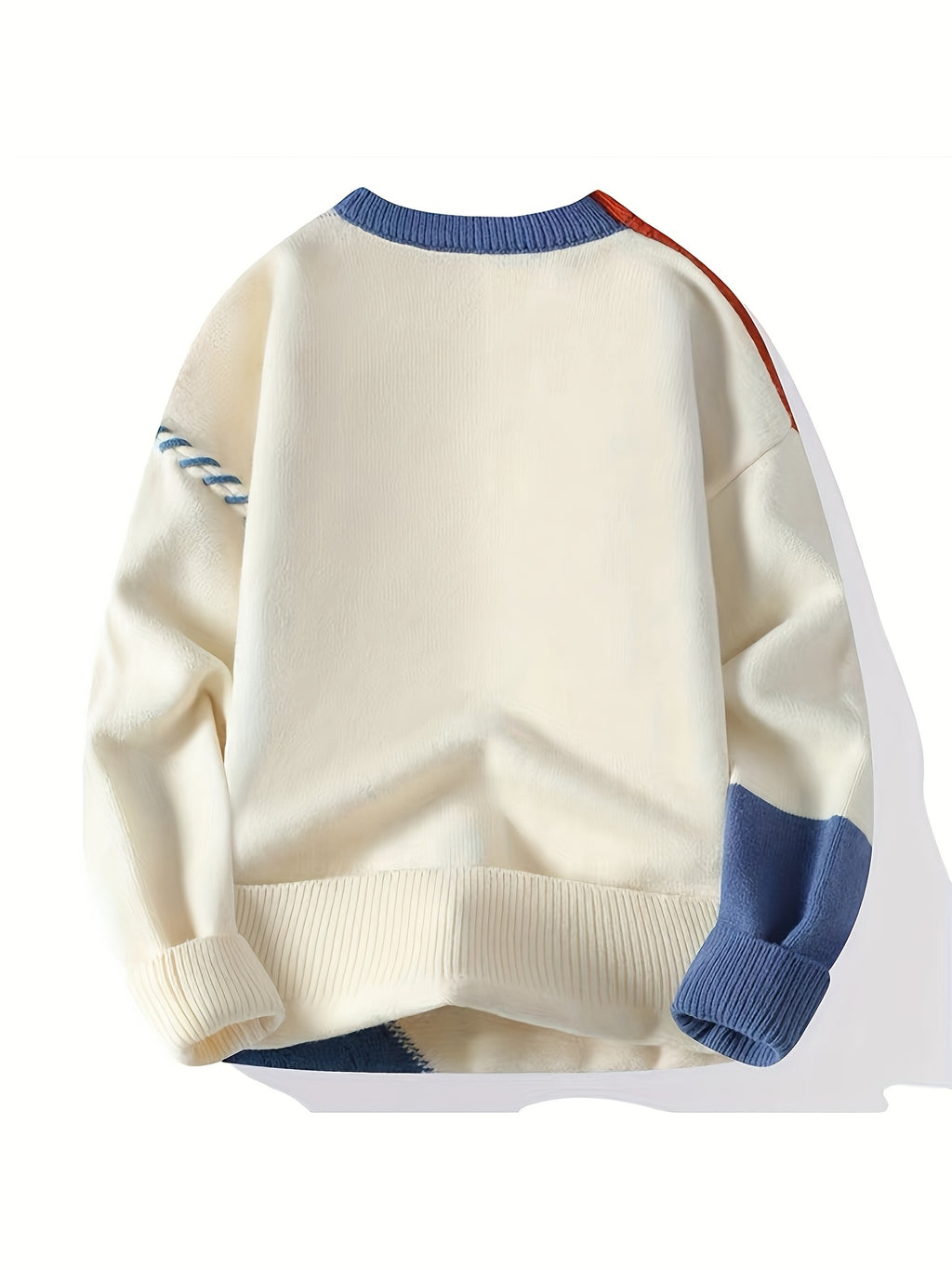 Men's Color-Block Crewneck Sweater, Regular Fit Warm Knitwear for Autumn/Winter, Casual Base Layer for Teens, Fashionable - Apricot