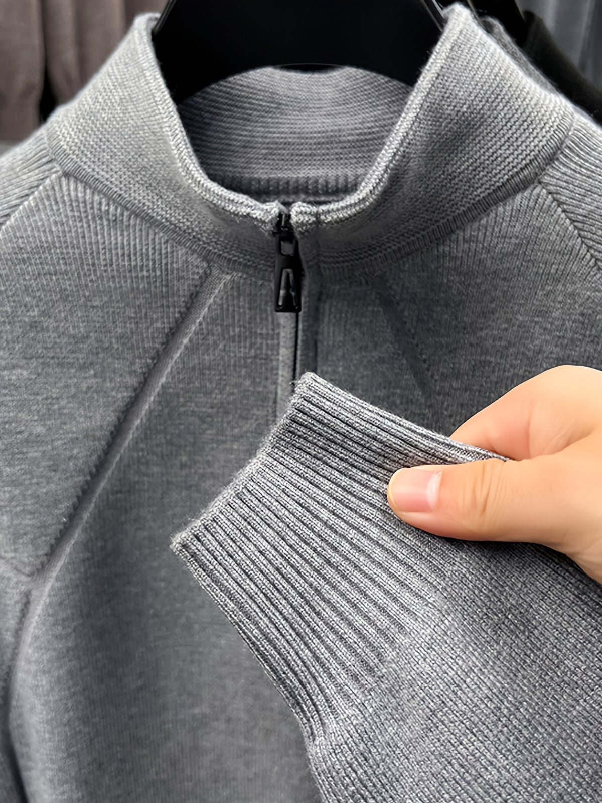 Men's Half-Zip Stand Collar Knit Sweater, Long Sleeve Pullover, Ribbed Neckline, Cuffs, and Hem, Suitable for Spring and Autumn as a Standalone Piece, Can Be Layered in Winter - SINBOS - Light Grey