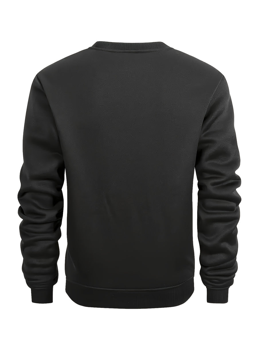 2pcs Men'S Fall Winter Thick Fleece Lined Crewneck Pullover, Retro Beach Surfboard Tree Sunset Graphic, Versatile Warm Long Sleeve Top, Daily Commute, Outdoor Activity, Street Style, Friend Meetup - Black