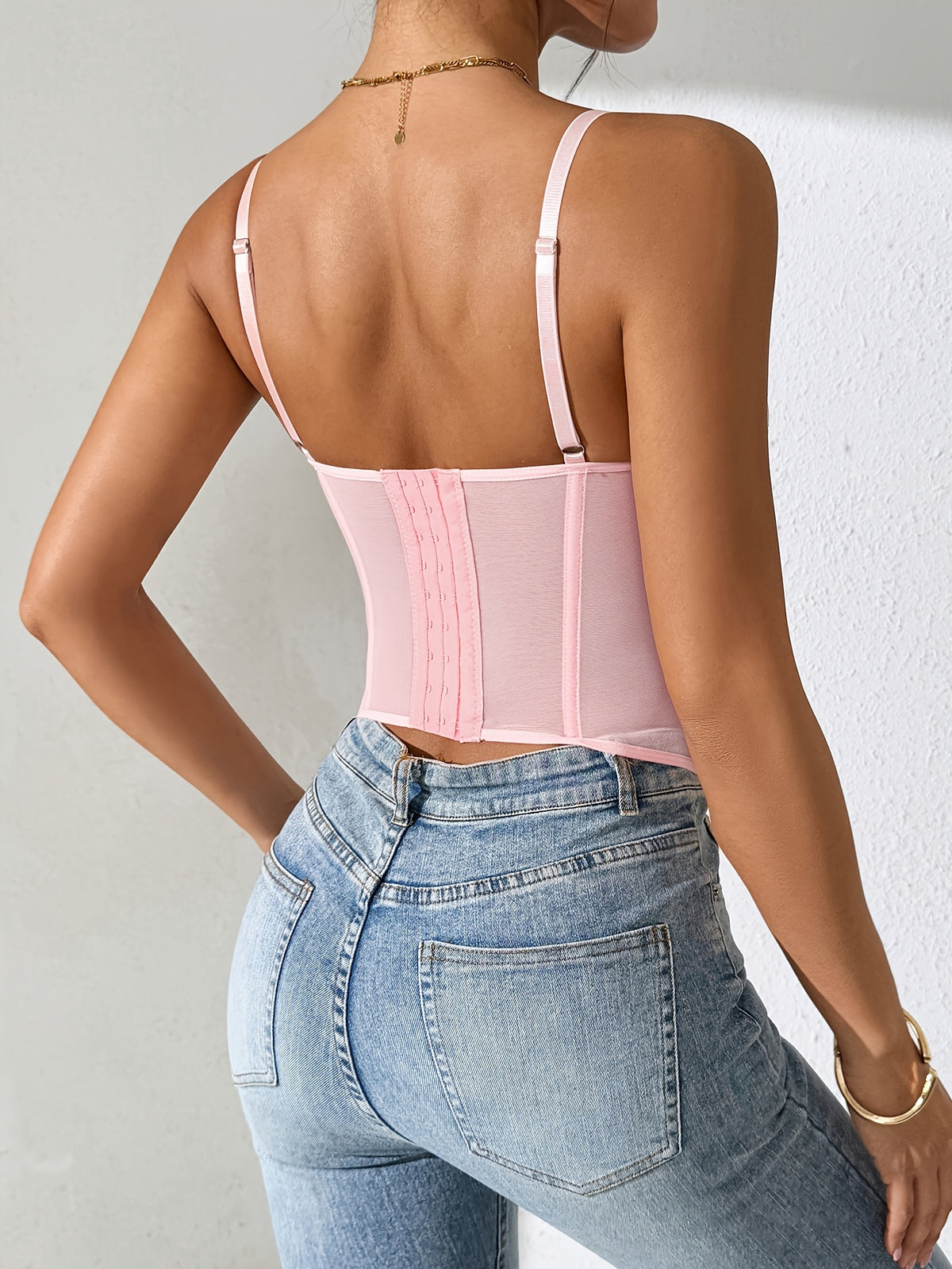 Sexy Lace Fitted Vest Top - Bodycon Cut, V-Neck, Sleeveless, Solid Color, with Exquisite Lace Detail, Suitable for Fashion Style, Lace Top - Light Pink Color