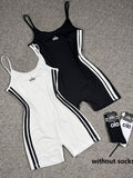 Women's Embroidered Spaghetti Strap Slim-Fit Jumpsuit Two-Piece Set - Black White