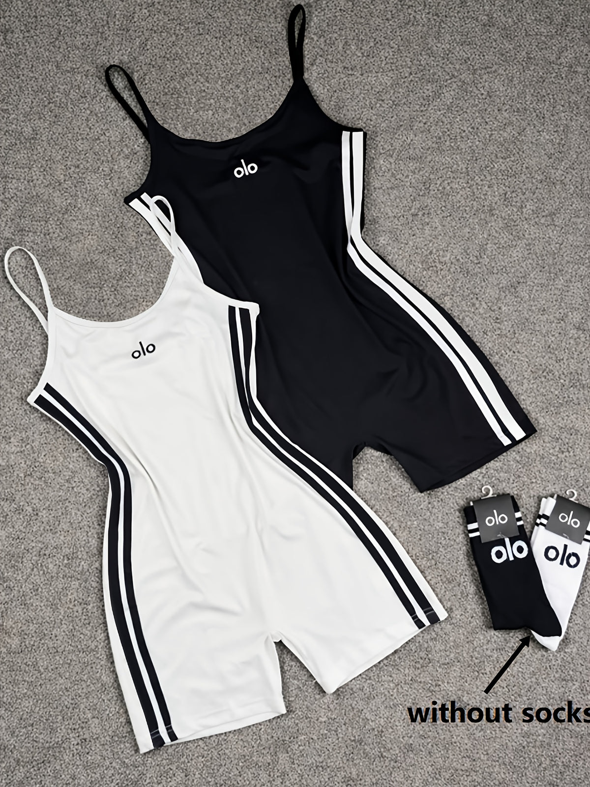 Women's Embroidered Spaghetti Strap Slim-Fit Jumpsuit Two-Piece Set - Black White