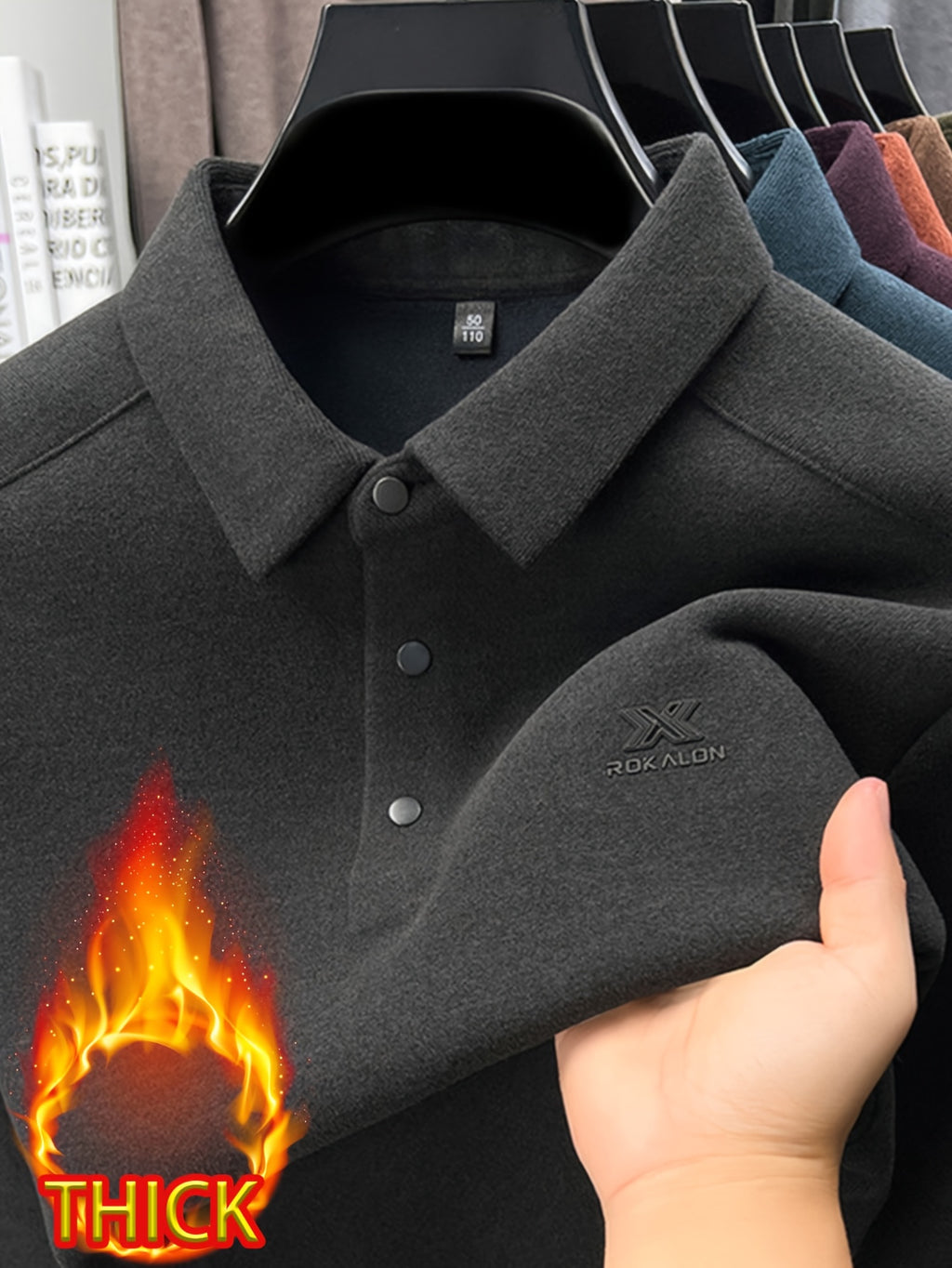 Thickened Men'S 3-Button Collar Polo Pullover Long Sleeve, Buttoned Placket, Ribbed Cuffs, Suitable for Autumn Inner And Outer Wear - SINBOS - Deep Grey