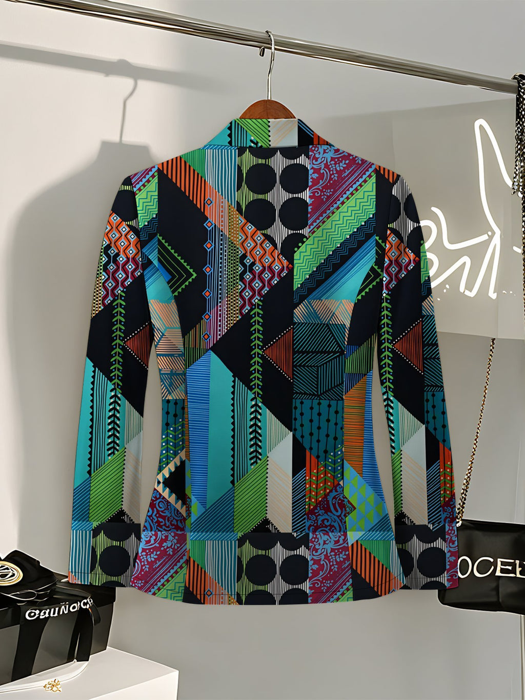 This Stylish And Elegant Women'S Blazer Is Designed Specifically for Spring And Autumn. As a Versatile Lapel Jacket, It Is Suitable for a Wide Range of Occasions, Offering a Look That Is Both Creative And Highly Fashionable - Blue On Black
