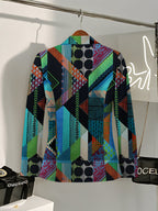 This Stylish And Elegant Women'S Blazer Is Designed Specifically for Spring And Autumn. As a Versatile Lapel Jacket, It Is Suitable for a Wide Range of Occasions, Offering a Look That Is Both Creative And Highly Fashionable - Blue On Black