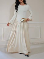 Casual Dress Kaftans Banquet Party Long Dresses, Long Sleeves, Perfect for Spring and Fall, Casual Wear | Polyester Fabric - Apricot