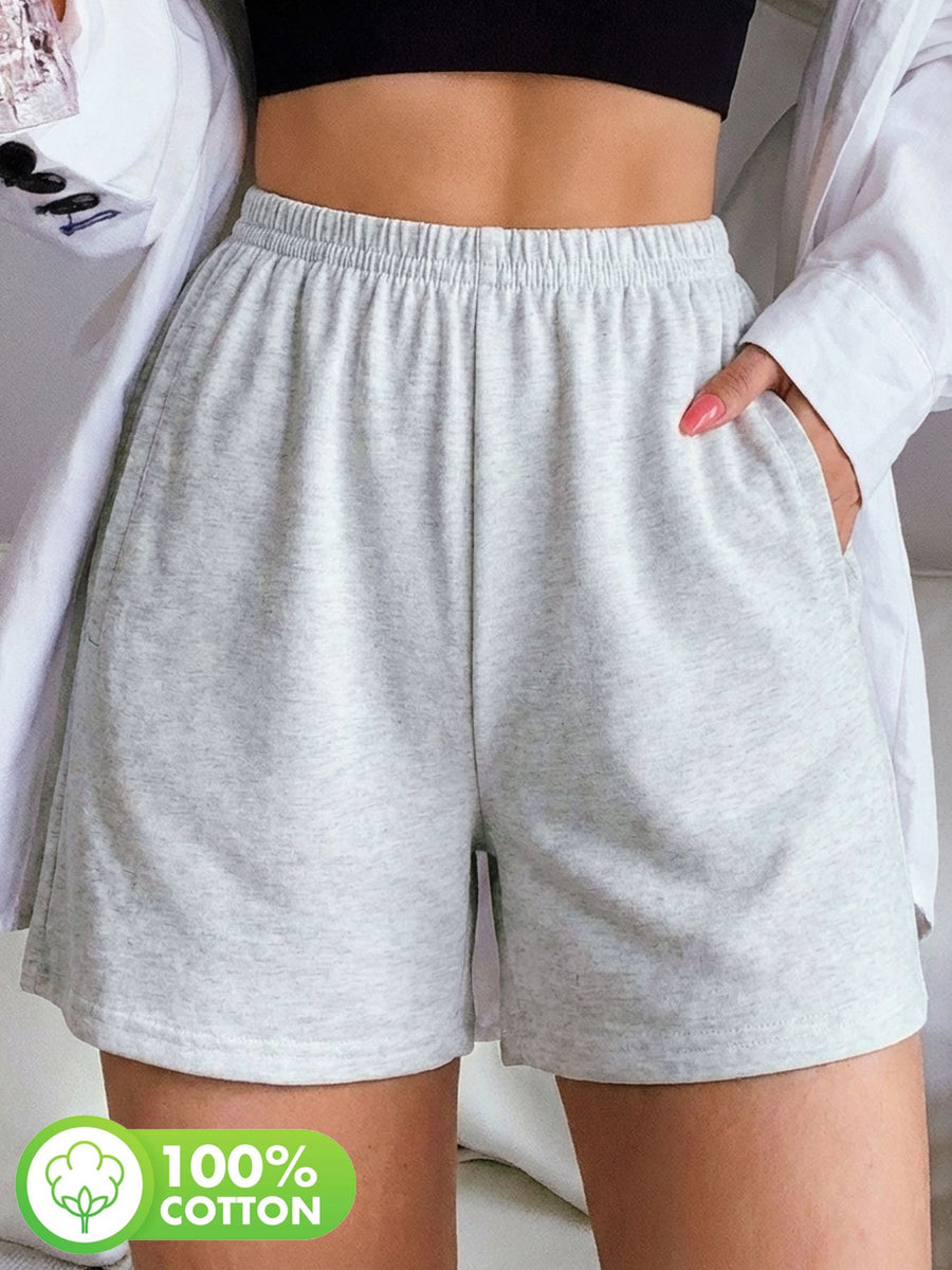 [Solid Color DK] Spring/Summer Solid Color Women'S Shorts Women'S Pants Pure Casual High Waist Pants Women'S Clothing - Grey