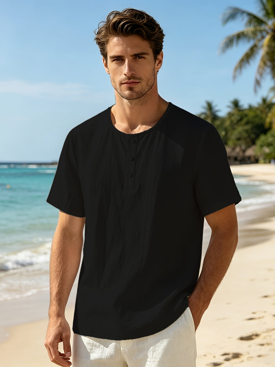 Men'S Summer Short-Sleeve T-Shirt Set, 2Pcss Beach Casual Breathable Top, Easy Design for Pool Parties And Beach Vacations, Ideal Gift for Beachwear, Daily Casual Relaxed (2Pcss Set) - Black+Navy Blue