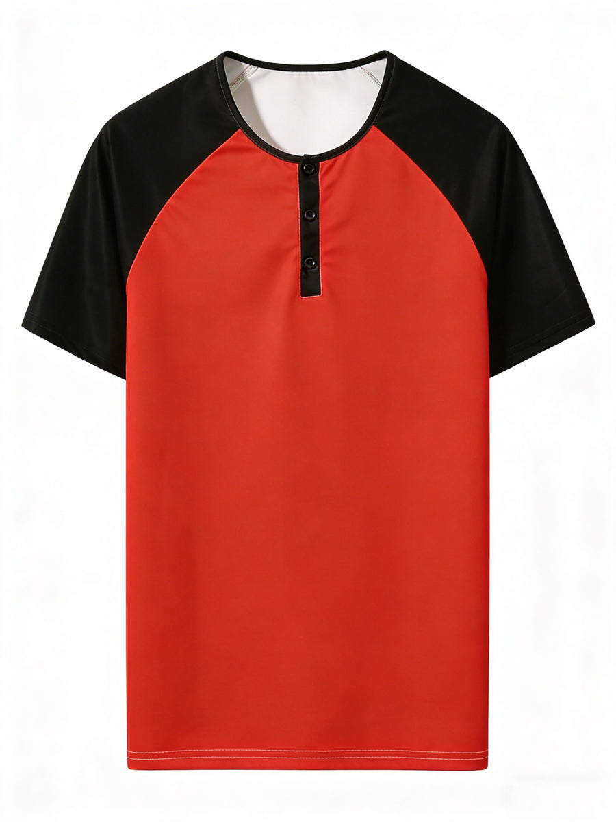 9pcs Set of High-Value, Cost-Effective Henley Shirts, Comfortable And Skin-Friendly, Easy And High-End, Breathable And Sweat-Absorbent, Suitable for Fitness, Versatile, Classic And Luxurious, Perfect for Everyday Casual Wear - Red