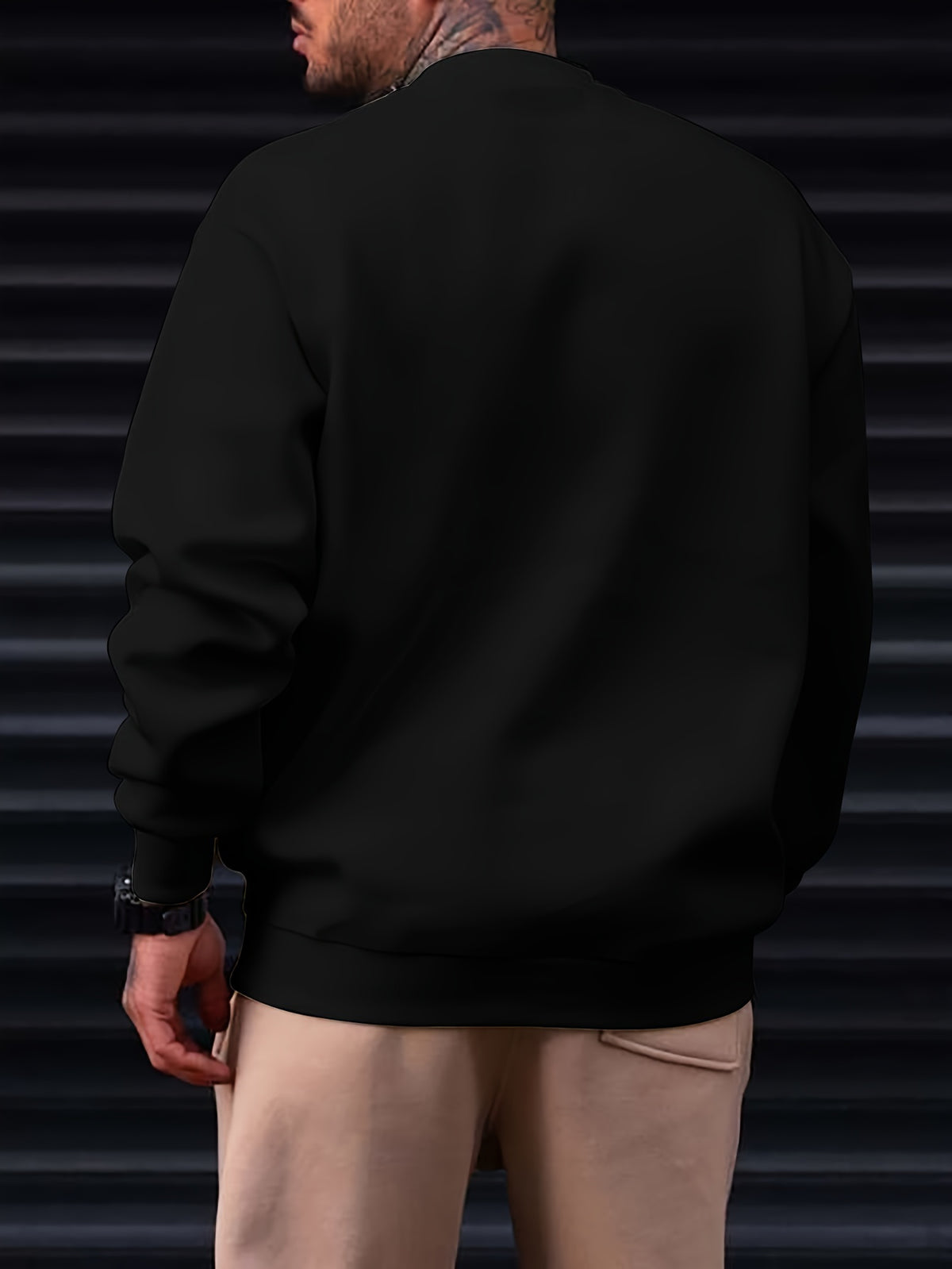 PLZ USE IT Printed Men's Pullover Sweatshirt, Casual Streetwear Fashion Long Sleeve Crew Neck Sweater, Basic Top for Sports and Daily Wear - Black