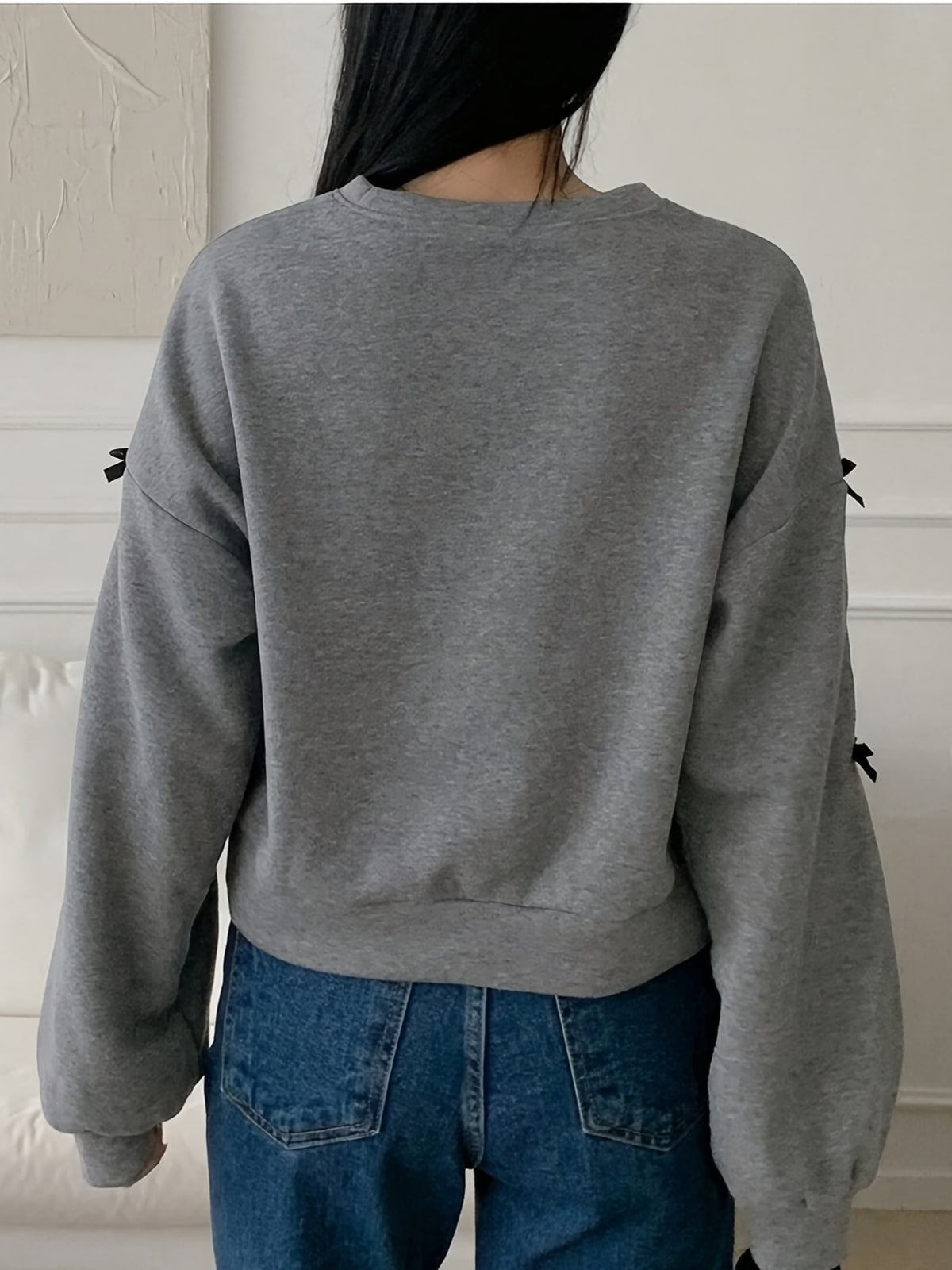 DJ0709048 Directional Design Sense Foreign Style Loose All-Match Bow Round Neck Long Sleeve Sweatshirt Avant-Garde Trendy Outerwear - Dark Gray