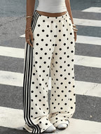 Women's New Fashion Black and White Polka Dot Side Stripe Wide-leg Pants, High-waisted,, Versatile, Straight-leg Trousers, New Style Long Pants Suitable for Outdoor Wear - Mixed colors