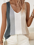 Women's Casual Patchwork Sleeveless V-Neck Top - A-Line Semi-Sheer Color-Block Design, Medium Stretch for Spring Summer Fall, Versatile Casual Outings & Casual Attire, Seasonal Fashion, Mediumstretch Fabric - Mixed colors