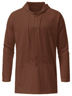 Men's Casual Sports Long Sleeved Hooded Sweatshirt, Drawstring, Solid Color Clothing, Suitable for Daily Use, Casual Exercise Use - Dark Brown