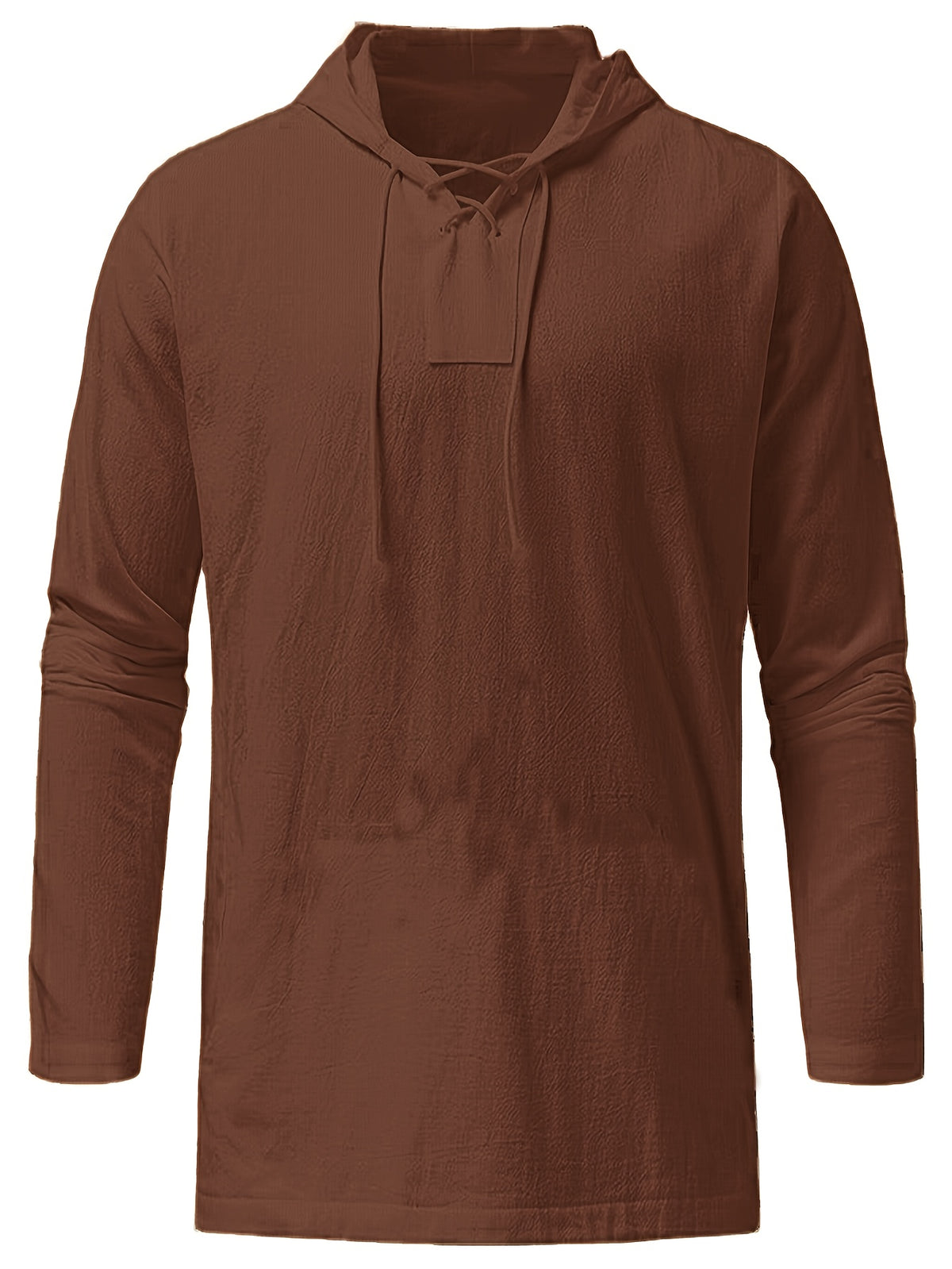 Men's Casual Sports Long Sleeved Hooded Sweatshirt, Drawstring, Solid Color Clothing, Suitable for Daily Use, Casual Exercise Use - Dark Brown